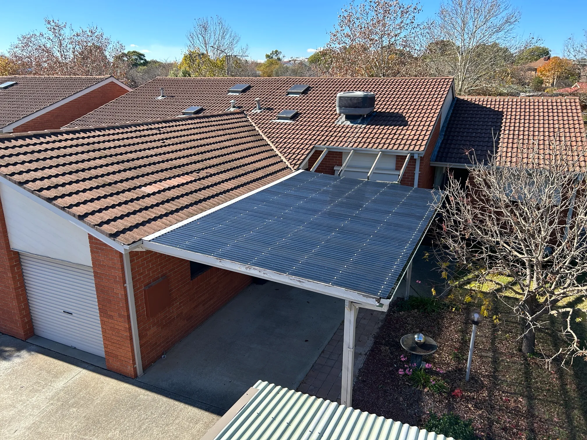 Polycarbonate Roofing project in Fyshwick, ACT by ShelterSafe - The 2021 hailstorm smashed through this Fyshwick patio roof. We replaced all the polycarbonate sheet... Twinwall polycarbonate roof Fyshwick, ACT - hail damage repair