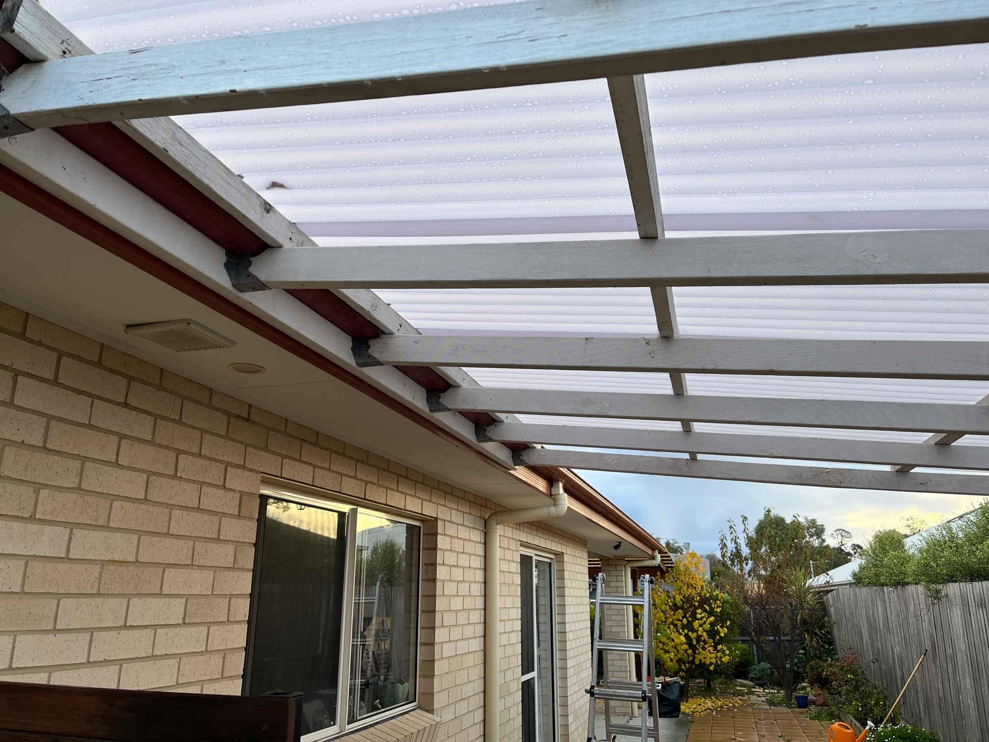 Polycarbonate Roofing project in Kingston, ACT by ShelterSafe - This Kingston patio got hammered in the 2020 hailstorm. We replaced the polycarbonate roofing fast s... Twinwall polycarbonate roof Kingston, ACT - hail damage repair