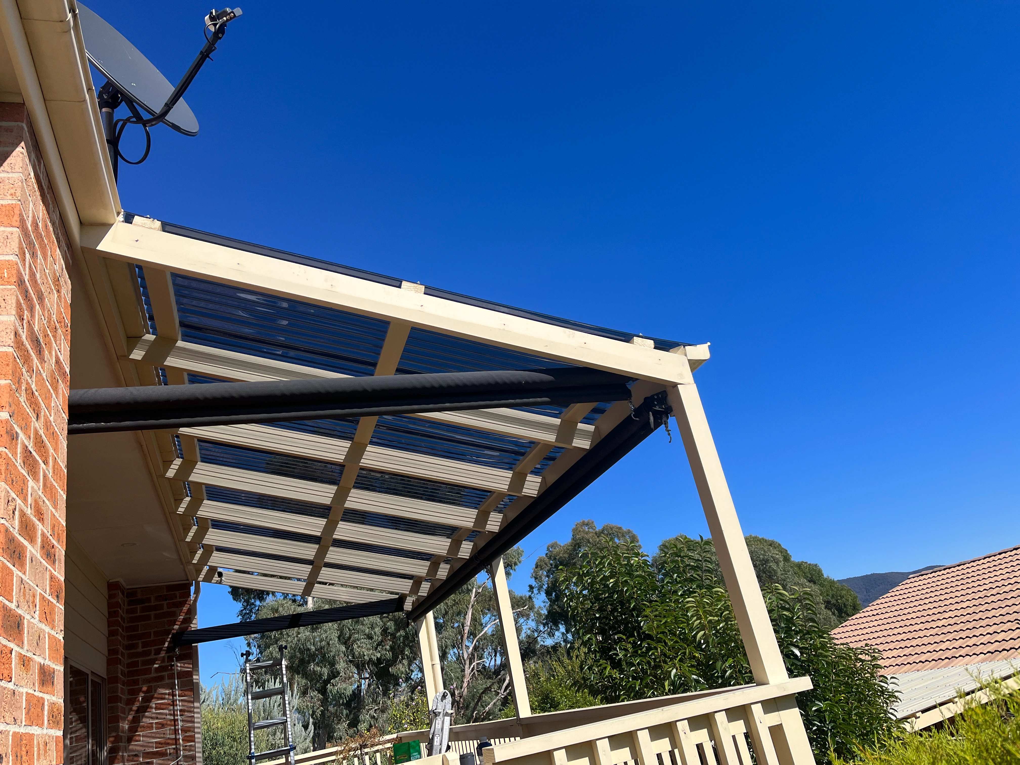 Polycarbonate Roofing project in Franklin, ACT by ShelterSafe - Hail cracked through this Franklin patio roof, leaving it unusable. We replaced all the damaged poly... Polycarbonate patio roof Franklin, ACT - transparent roofing installation