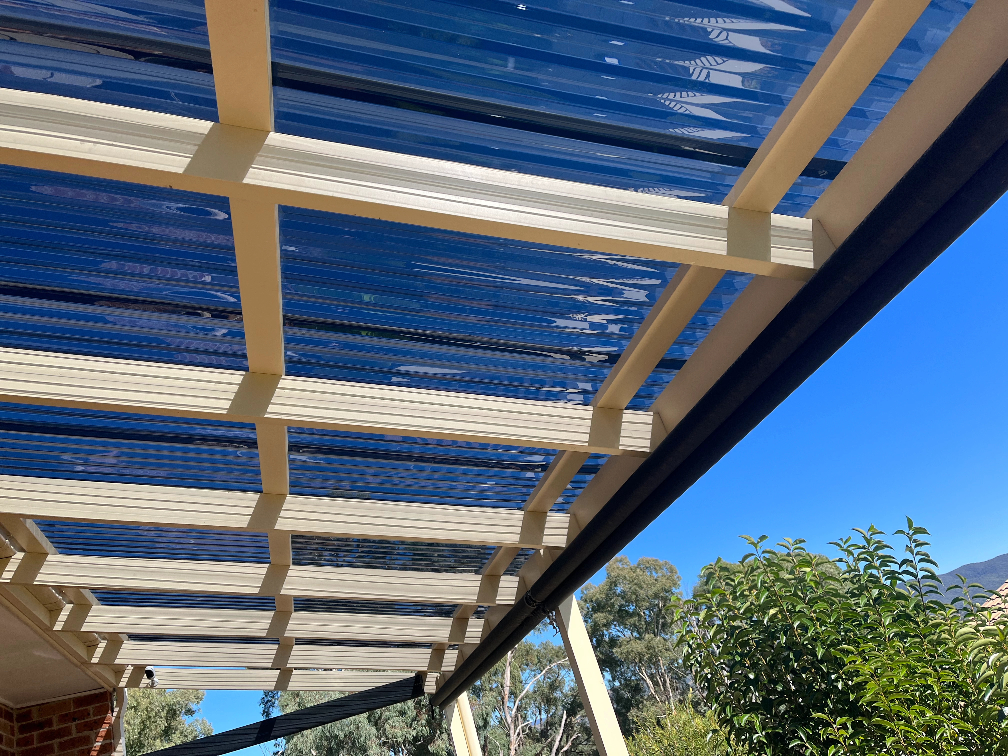 Polycarbonate Roofing project in Franklin, ACT by ShelterSafe - Hail cracked through this Franklin patio roof, leaving it unusable. We replaced all the damaged poly... Twinwall polycarbonate roof Franklin, ACT - hail damage repair