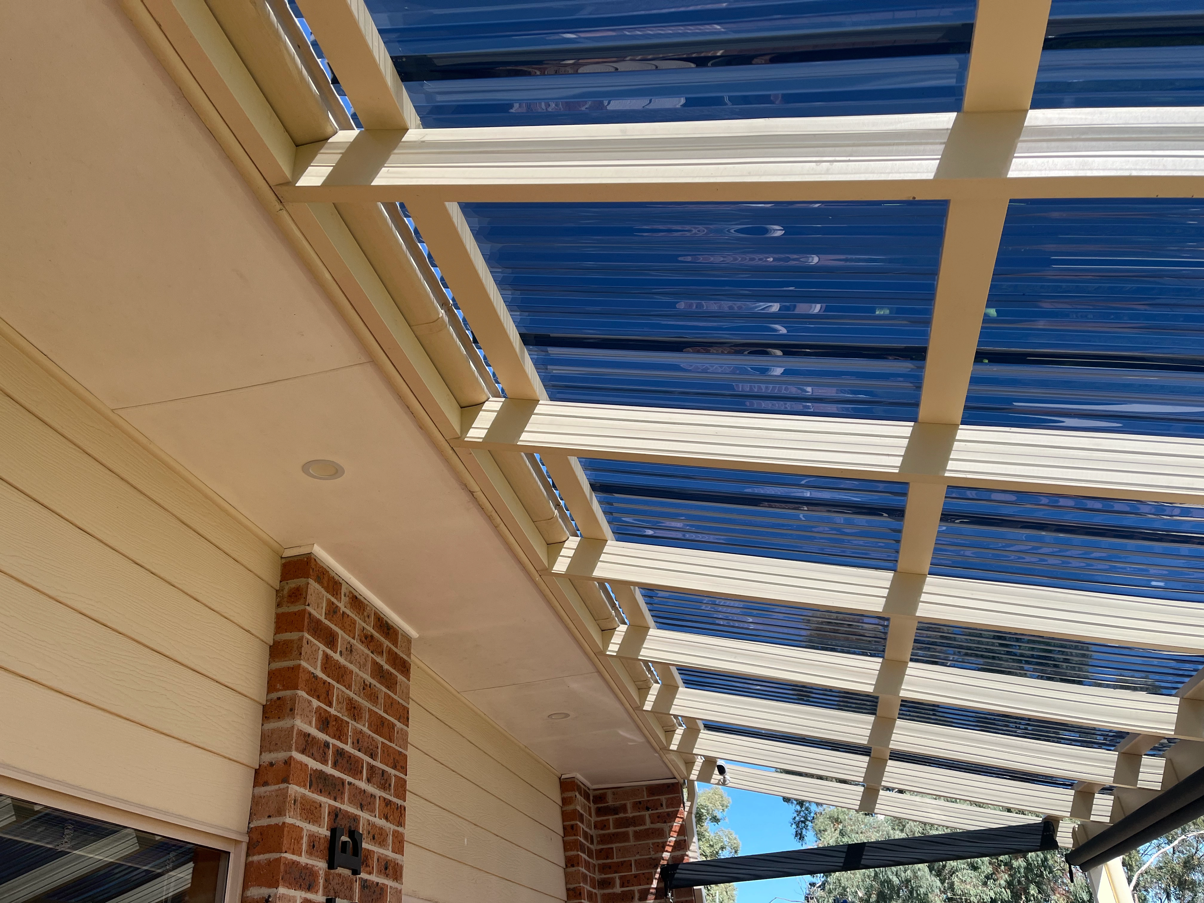 Polycarbonate Roofing project in Franklin, ACT by ShelterSafe - Hail cracked through this Franklin patio roof, leaving it unusable. We replaced all the damaged poly... Clear patio roof Franklin, ACT - polycarbonate installation